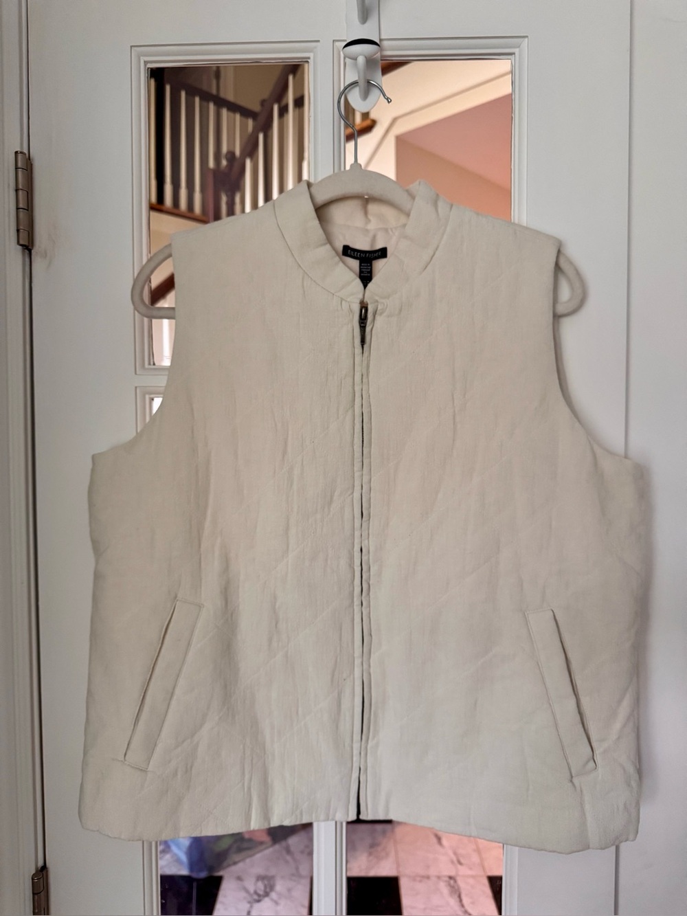 Eileen Fisher Organic Linen Cotton Crepe Quilted Vest M Quiet Luxury Minimalist - Picture 5 of 15